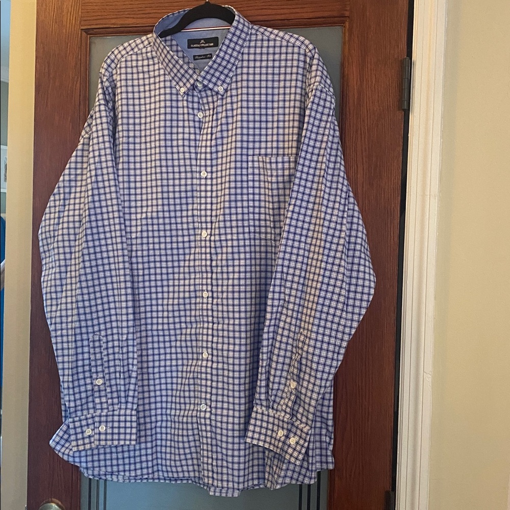 ClASSIC COLLECTION Men's Navy and White Plaid Shirt, regular fit, 4XL